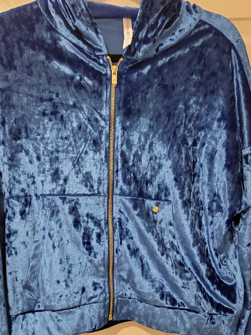 Fabletics Royal Blue Velvet Zip-Up Hooded Jacket - Picture 4 of 5